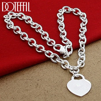 DOTEFFIL 925 Ayar Gümüş 18 İnç Zincir Kalp Kartı Kolye Kolye Kadın Erkek Düğün Nişan moda takı