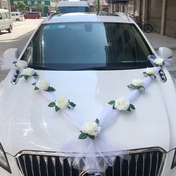 Düğün Araba Beyaz Gül Yapay Ayna Kolu Dekorasyon Çiçekler Yapay Kafa Çiçek Kumaş FlowersBridal Parti Dekor
