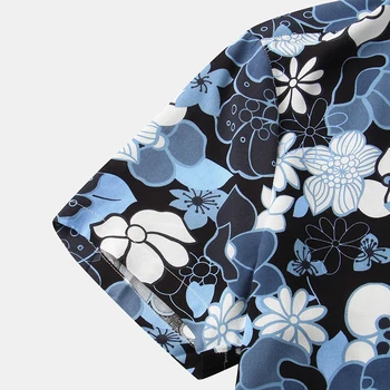 Erkek Artı Boyutu Pamuk Polyester Yaz Kısa Kollu Gömlek Çiçek Çiçek Hawaiian Plaj Erkek Gömlek Casual Bluz Tops erkekler İçin