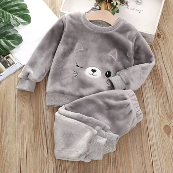 Erkek bebek Sıcak Dinozor Giyim Seti Kış Karikatür Pijama Kıyafet Kızlar için Pleuche Kazak Pantolon 2 adet Çocuk Takım Elbise 1-6Y