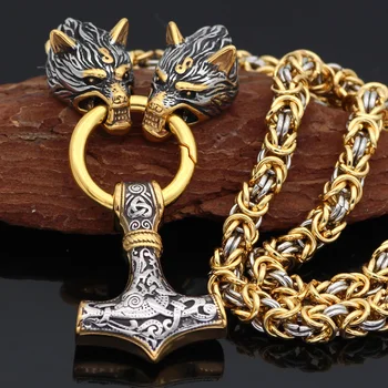 Erkekler Paslanmaz Çelik Kurt Başkanı Zincir İskandinav thor'un Hammer Kolye Rune Muska Kolye Viking Rune Takı