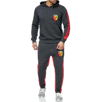 Euro Kulübü Rc Lens Yeni Marka Giyim Tasarımcısı erkek Sonbahar / kışlık kapşonlu Setleri Spor Gömlek Eşofman Spor + koşu pantolonları