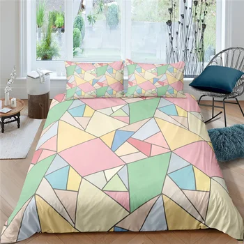 Ev Tekstili Lüks 3D Pembe Geometri Baskı Yorgan yatak örtüsü seti 2/3 Adet Yastık Kılıfı çocuk yatağı Seti AU / AB / İNGİLTERE / ABD Kraliçe ve Kral