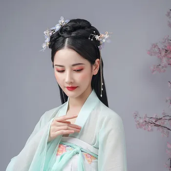 FORSEVEN Çin Hanfu Elbise Tokalar Klipler Kelebek Çiçek Shining Kristal İnciler Püskül Saç Combs Headpieces Takı Setleri