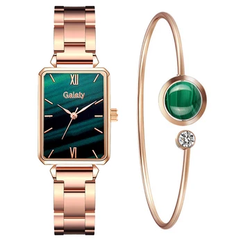 Gaiety Marka Kadın Saatler Moda Yeşil Kadran Kare Bayanlar Kuvars kol saati Bilezik Basit Elbise Lüks Saatler Kadınlar İçin 
