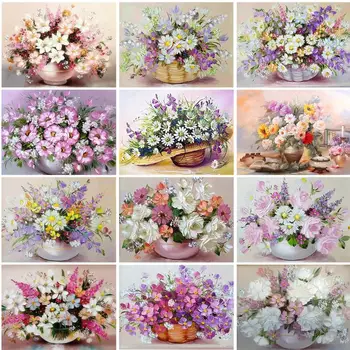 GATYZTORY Boya Çiçek HandPainted Kitleri Çizim Tuval Boyama Resimleri Yağlıboya pembe Çiçek Ev Dekorasyon