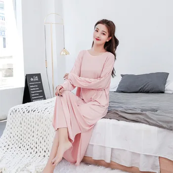 Gecelikler Modal Artı Boyutu gece elbisesi Kadın Uyku Gömlek Uzun Sabahlık Gecelik Pijama 2022 Yeni Yumuşak Yuvarlak Boyun Nightie