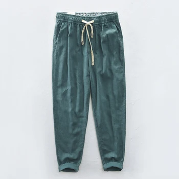 HİQOR 2022 erkek Pamuk Keten Pantolon Erkek Yaz Nefes Düz Renk Kenevir Pantolon Vintage Düz Adam Streetwear Boyutu M-3XL