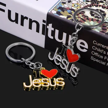 I Love İsa Mektup anahtarlıklar Araba anahtar zincirleri Hıristiyan Hatıra Emaye Anahtarlık askı süsleri Hıristiyan Dini Hediyeler
