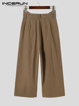 INCERUN Kore Tarzı Yeni erkek Gevşek Comeforable Pantalons Erkek Düz Renk Comeforable Pantolon Kırpılmış Alevlendi Uzun Pantolon S-5XL
