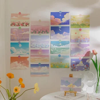 Ins Renkli Gökyüzü Kartpostal Elle Çizilmiş Tarzı Sanatsal Dekoratif Kart Dıy Arka Plan Duvar Fotoğraf Sahne Tebrik Kartı 30 Levhalar