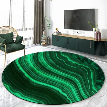 Iskandinav Koyu Yeşil Mermer Yuvarlak Halı Oturma Odası İçin Modern Pazen Sünger Mat Yatak Odası Sehpa Halı Ev Dekorasyon