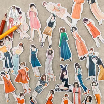 JIANWU 100 Adet Moda Kızların Yaratıcı Kıyafetler Günlüğü Malzeme Etiket Scrapbooking Kolaj Dekorasyon Telefon Çıkartmaları Kırtasiye