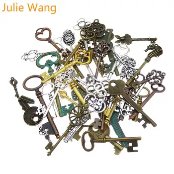Julie Wang 10 ADET Anahtar Şekli Takılar Rastgele Mix Alaşım Antik Renkler Kolye Bilezik Takı Yapımı Aksesuar