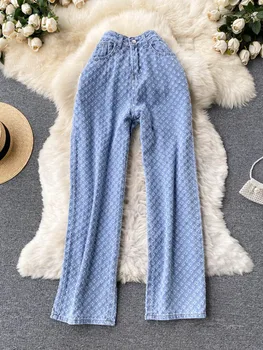Kadınlar için yırtık Kot Rahat Streetwear Yeni Bahar Sonbahar Yüksek Bel Düz Bacak Pantolon Moda Beyaz Mavi Denim Pantolon