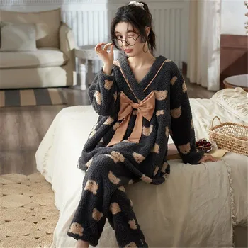 Kadınlar Sıcak Kalınlaşmak Pijama Setleri Vıp Bağlantı