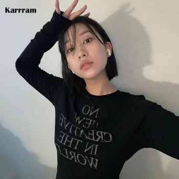 Karrram Jennıe Aynı Üstleri Kore Moda Mektubu Baskı T-shirt Kpop tasarım kıyafetler Grunge Kırpma Üstleri Y2k Vintage Streetwear Şık