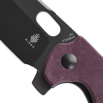 Kizer hayatta kalma bıçağı V3488A5 C01C Mini Yeni Siyah 4V Bıçak ve Kırmızı Richlite Kolu Açık Bıçak Çıkarılabilir Flipper Sekmesi