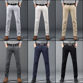 Klasik 6 Renk Rahat Pantolon Erkekler İlkbahar Sonbahar Yeni İş Moda Rahat Streç Pamuk Elastik Düz Kot Pantolon