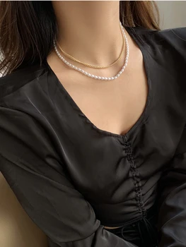 Kshmir İnci kolye kadınsı basit zincir köprücük kemiği zinciri moda çift altın trend metal gerdanlık takı hediye 2021