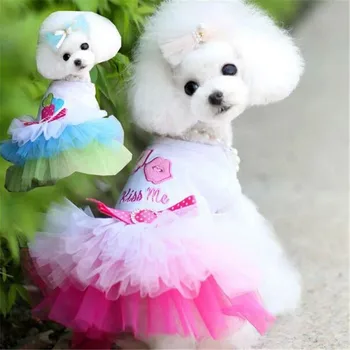 Köpek Giysileri Küçük Köpekler Elbise Tatlı Prenses Elbise Bahar Sonbahar Yavru Küçük Köpek Dantel Prenses Elbise Düğün Sevimli Köpek Elbise