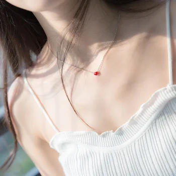 Küçük Kırmızı Kalp Kolye Kadın Kore Basit Şeftali Kalp Kolye Kadın Kız Aşk Kalp şeklinde Klavikula Zincir Takı