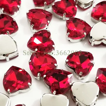 Kırmızı kalp şekli en kaliteli Cam Kristal pençe rhinestones, taş dikmek için delikli Dıy Giyim aksesuarları SWH07