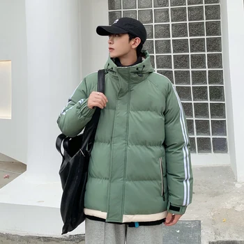 Kış Yeni Streetwear Boy Kalınlaşmak Ceket Erkekler Sıcak Parkas Ceket Moda Rahat Sıcak Ceketler Kore Balon kapüşonlu ceket