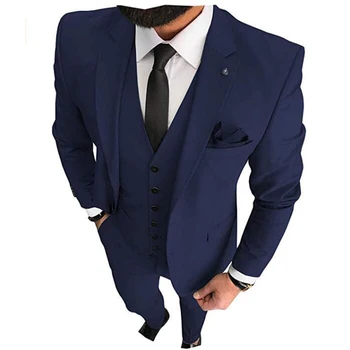 Lacivert Düğün Smokin 2022 Damat Groomsmen En İyi Erkek Erkek Balo Takımları (Ceket + Yelek Pantolon + Kravat) özel Yapılmış Takım Elbise