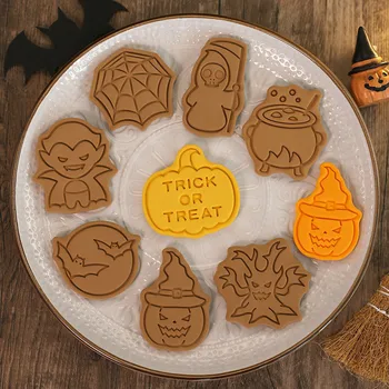 LBSISI Ömrü 8 adet Cadılar Bayramı Bisküvi Sihirbazı Plastik Kalıp kurabiye kesici Kabak Vampir Fondan Kek Pişirme Presleme Aracı