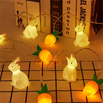 LED tavşan havuç ışık dize paskalya dekorasyonu su geçirmez pil kutusu sevimli karikatür fenerler yeni yıl tatil parti dekorasyon