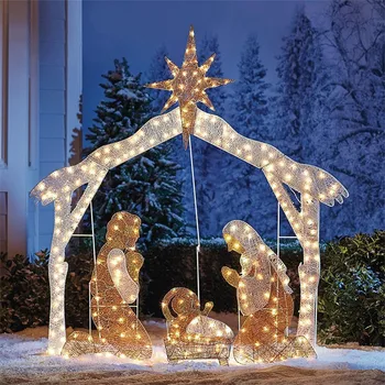 Light-Up Doğuş Sahnesi Noel açık dekorasyon LED ışıkları ile Akrilik Yard Sanat Noel Atmosfer Bahçe veranda çim