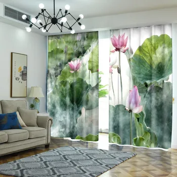 Lotus Perdeleri Oturma Odası Yatak Odası Dekorasyon için Karartma Cortinas De Dormitorio Odası Dekor Lüks Pencere Perde 2 Tablet