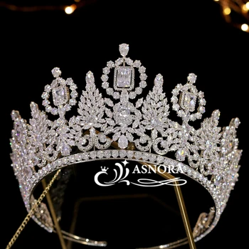 Lüks Miss Universe Büyük Taç Düğün Kristal Taç Gelin Headdress Geçit Mezuniyet Taç CZ Tiara Takı Rengini Değiştirmez