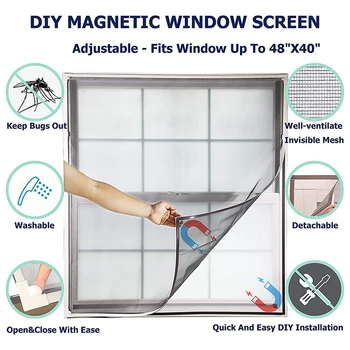Manyetik Pencere Cibinlik pencere teli Perde Fiberglas Yıkanabilir Anti-sivrisinek İnce tel örgü elek Koruyucu Tam Çerçeve ile