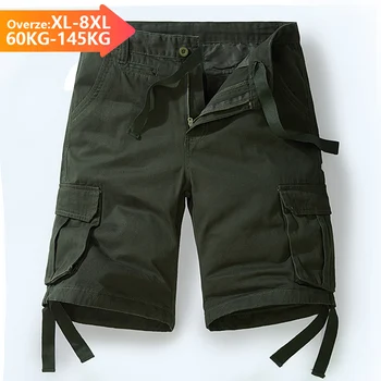 Marka Yaz Rahat Şort Erkekler Yeşil Gevşek Pantolon Erkek Askeri Taktik Kargo Şort Moda %98 % Pamuk Kısa Büyük Boy XL-8XL