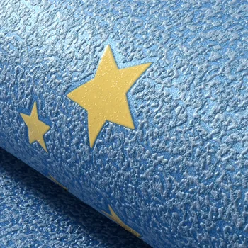 Mavi Karikatür Yıldız Duvar Kağıdı Yatak Odası Çocuk Odası Dokunmamış duvar kağıdı Modern 3D Kabartmalı Çevre Dostu Papel De Parede İnfantil