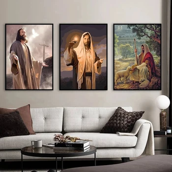 Mesih Dini İnanç Serisi İsa Tuval Boyama Poster Baskı Duvar Sanatı Resimleri Odası Kilise Ev Dekorasyon Vintage
