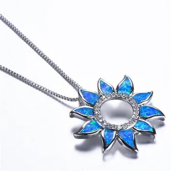 Moda Gökkuşağı Hollow Ayçiçeği Charm Mavi / Beyaz Kolye Yangın Opal Kolye düğün takısı