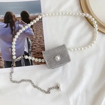 Moda Trendi 2021 Yeni İnci Mini Bel Çantası Flaş Elmas Taklidi bel çantası Parti Moda bozuk para cüzdanı fanny paketi Kadınlar için
