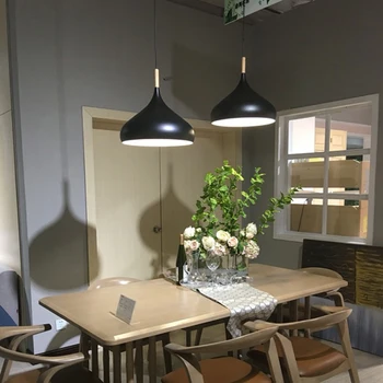 Modern E27 kolye ışıkları ahşap alüminyum tavanda asılı lambaları, yemek odası masası başucu mutfak dekorasyon ışıklandırma