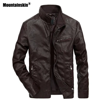 Mountainskin erkek deri ceketler Standı Yaka PU Ceket Erkek Motosiklet Deri Ceket Rahat Ince Erkek Marka Giyim 5XL SA521