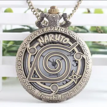 Naruto anime Moda kuvars Flip hollow out Bronz antika öğrenciler hediye Kolye cep saatleri Toptan 1 ADET