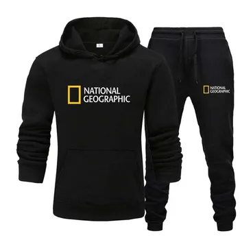 National Geographic-erkek Kazak Ve Pantolon Takım Elbise, gündelik spor giyim, Hoodie, Yeni Sonbahar Ve Kış Koleksiyonu, 2 Parça Set