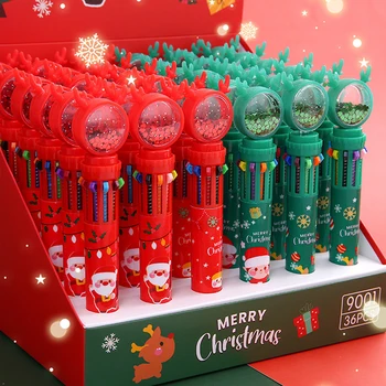 Noel 10 renkli Tükenmez Kalem Öğrenci Basın tipi Renkli Kalem Noel Baba Presler Tükenmez Kalem 0.5 mm Okul Kırtasiye