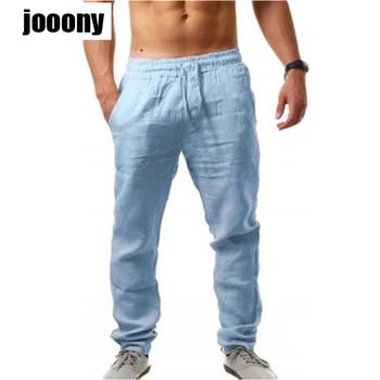 Pantolon Erkekler için Pamuk Keten Pantolon Joggers Rahat yüksek Bel Düz Gevşek Spor Koşu Pantolon erkek giysileri erkek giyim