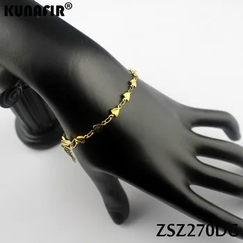 Paslanmaz çelik bilezik 4.4 mm kalp şekli Uouya kaynak zincirleri altın renk Brace dantel kadın moda takı ZSZ270DG