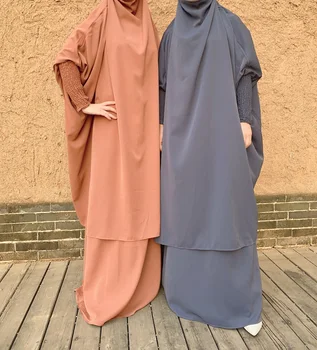 Ramazan Maxi Namaz Elbise Müslüman Kadınlar İki Parçalı Set Khimar Jilbab Başörtüsü çarşaf islami Elbiseler Dubai Parti Kıyafeti Arap