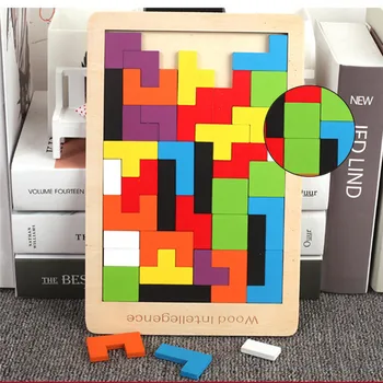 Renkli 3D Bulmaca Ahşap Tangram Matematik Oyuncaklar Tetris Oyunu Çocuk Okul Öncesi Magination Entelektüel eğitici oyuncak Çocuklar için