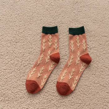 Retro Kış Yün Çorap Kore Tatlı Kawaii Orta Tüp Çorap Kalınlaşmış Sıcak Çizme Elbise Çorap Kadınlar için Boyutu 35-40